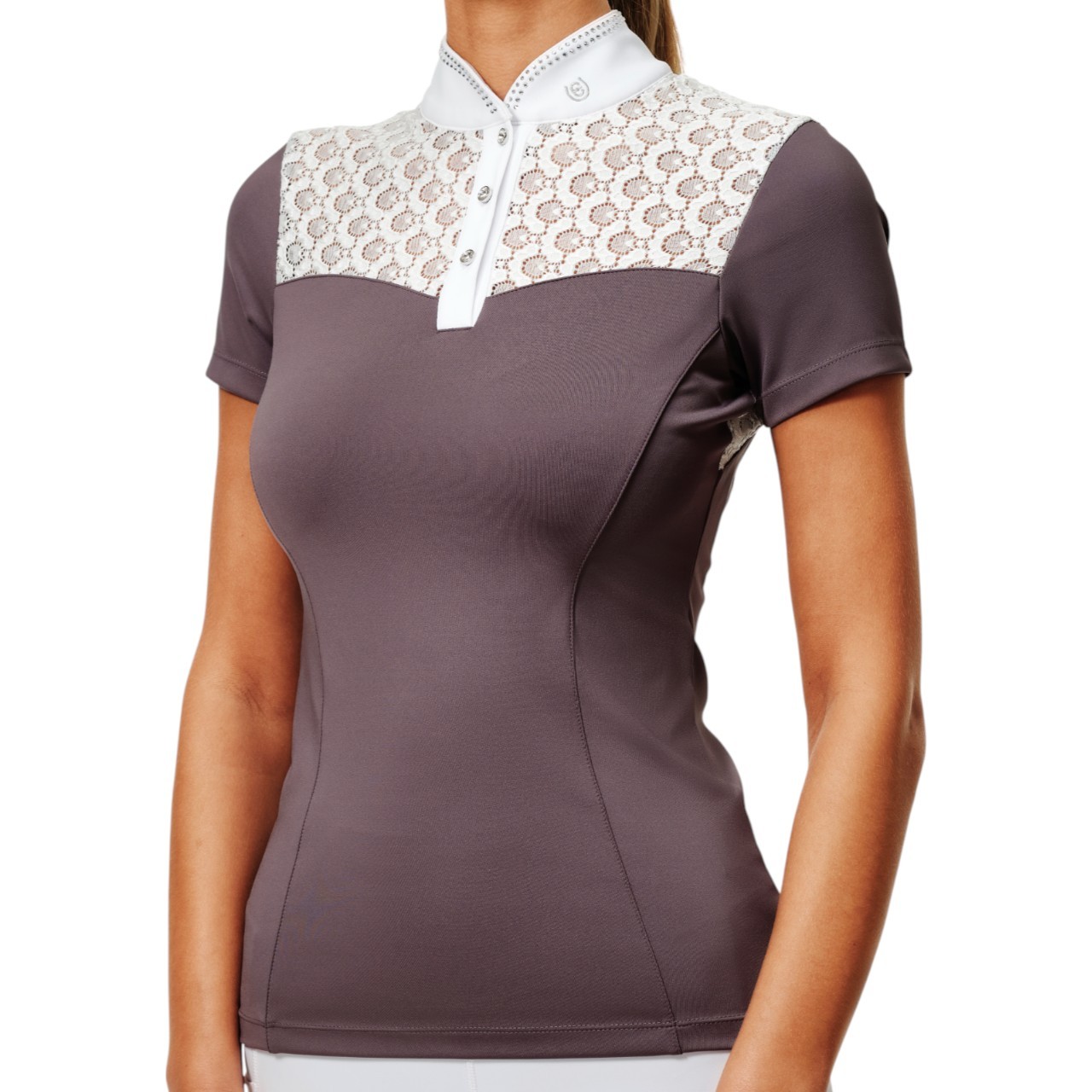 Equestrian Stockholm Turniershirt Damen Kurzarm Crystal Champion White Dark Violet Shortsleeve Equestrian Stockholm Turniershirt Damen Kurzarm Crystal Champion White Dark Violet Shortsleeve