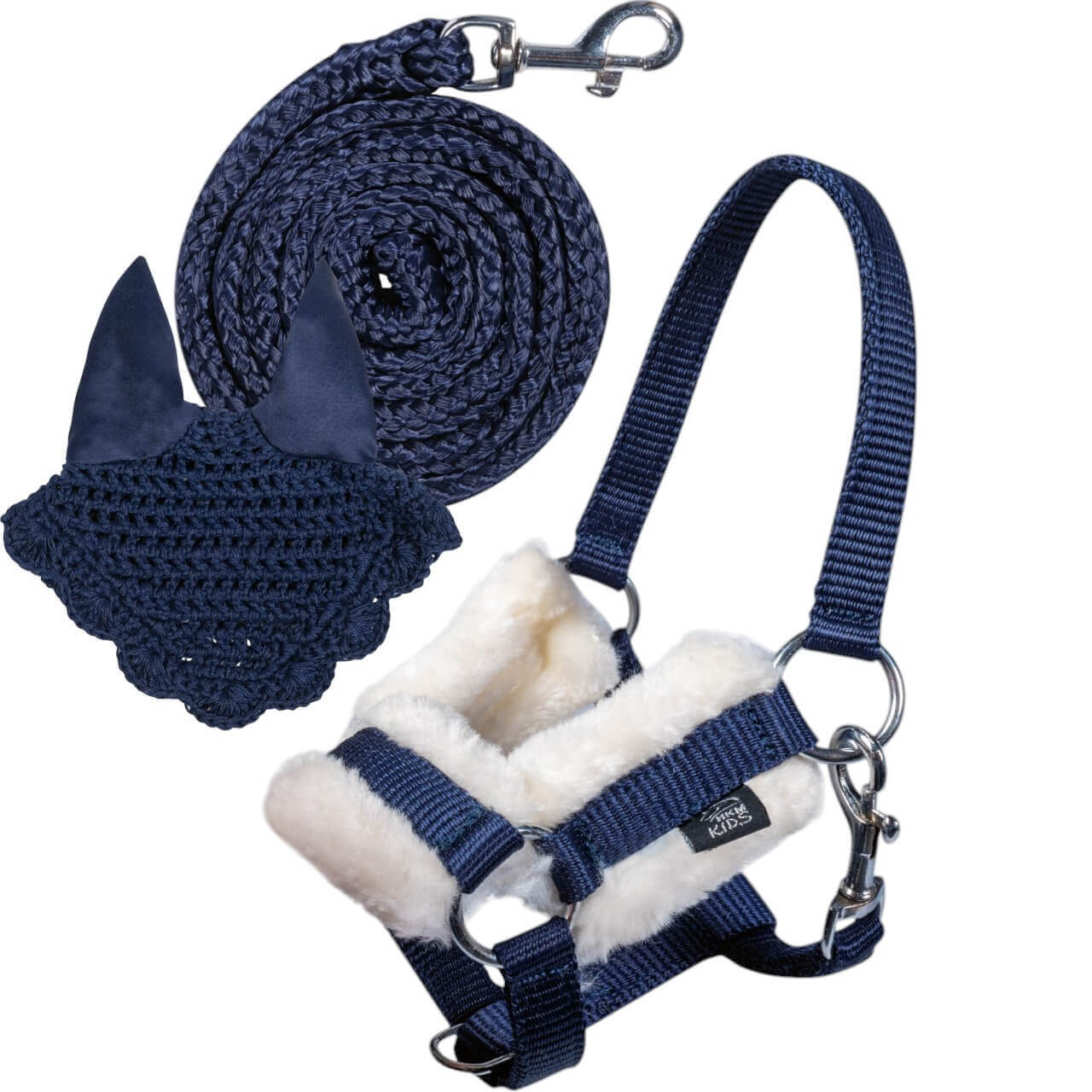 HKM Kids Hobby Horse Zubehör Set Dunkelblau Spielzeughalfter mit Strick und Fliegenmütze HKM Kids Hobby Horse Zubehör Set Dunkelblau Spielzeughalfter mit Strick und Fliegenmütze