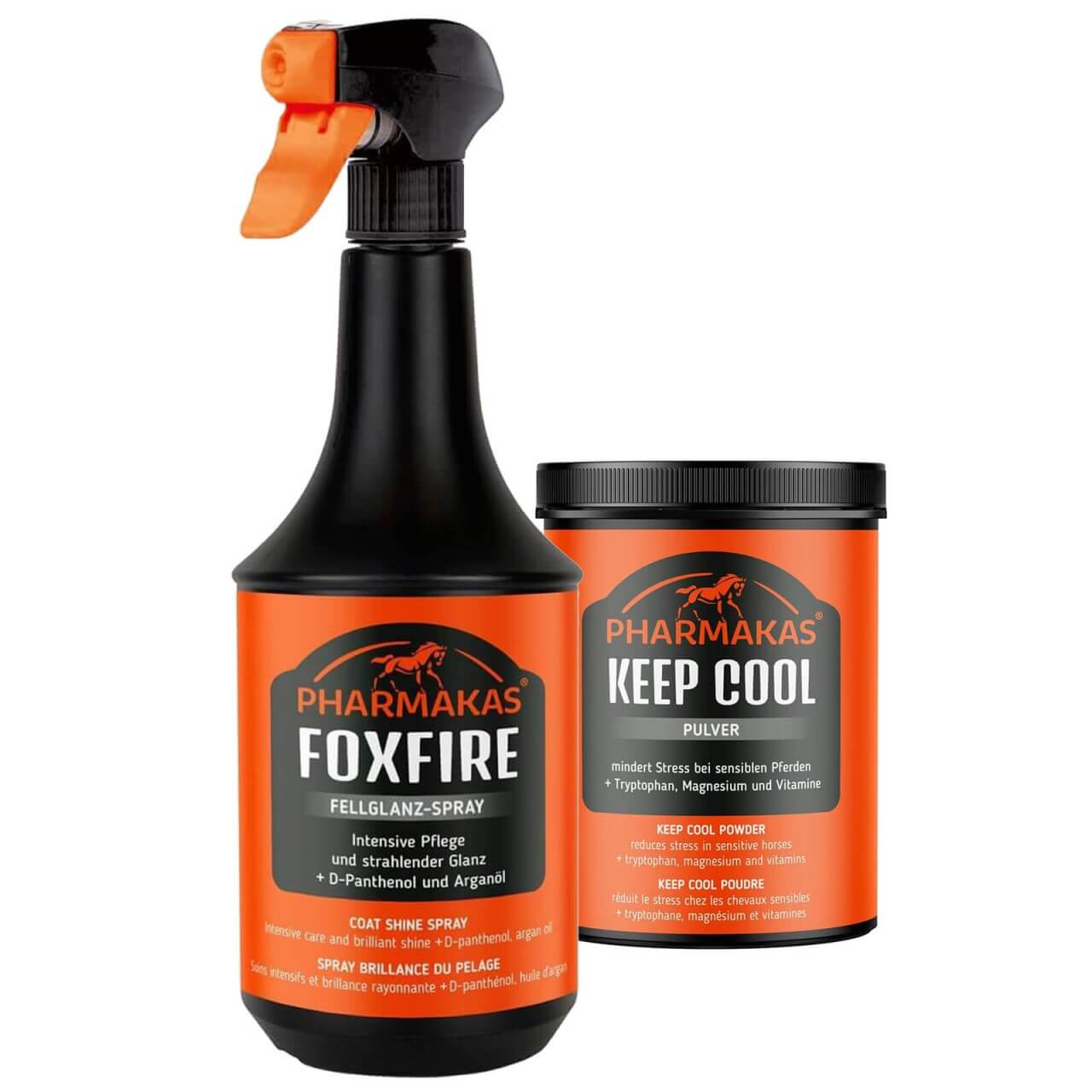 Pharmakas Horse Fitform Nervenfit Set - Keep Cool Pulver Ergänzungsfuttermittel + Fellglanzspray Foxfire Pharmakas Horse Fitform Nervenfit Set - Keep Cool Pulver Ergänzungsfuttermittel + Fellglanzspray Foxfire