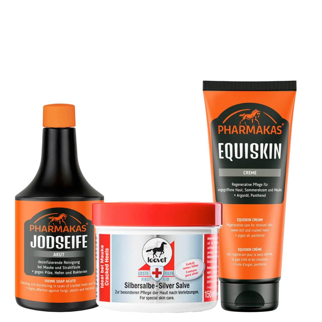 Pharmakas Horse Fitform Anti-Mauke Set - Desinfektionsmittel, Silbersalbe & Equiskin Balance Hautpflege Pharmakas Horse Fitform Anti-Mauke Set - Desinfektionsmittel, Silbersalbe & Equiskin Balance Hautpflege